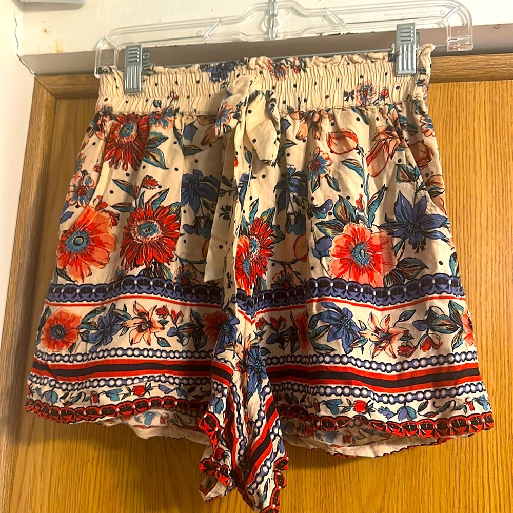 Angie Cream and Red High Waist Shorts